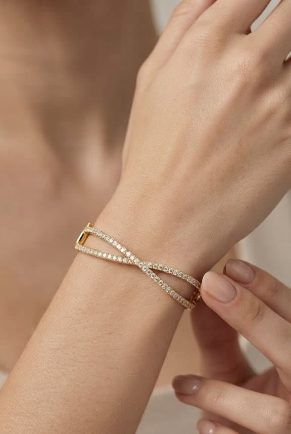 The Crossed Pathways Diamond and Gold Bangle — image 1