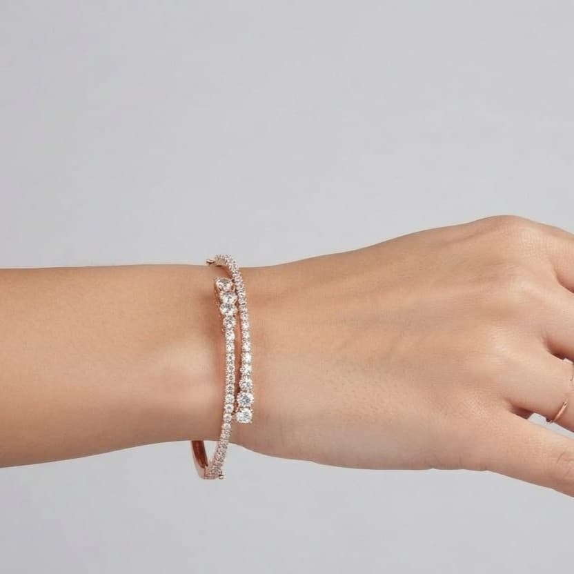 Lustrous Dual-Row Diamond Bangle — image 1
