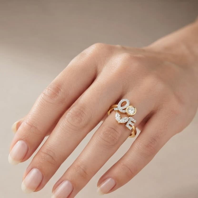 "LOVE" Typographic Diamond Ring — image 1